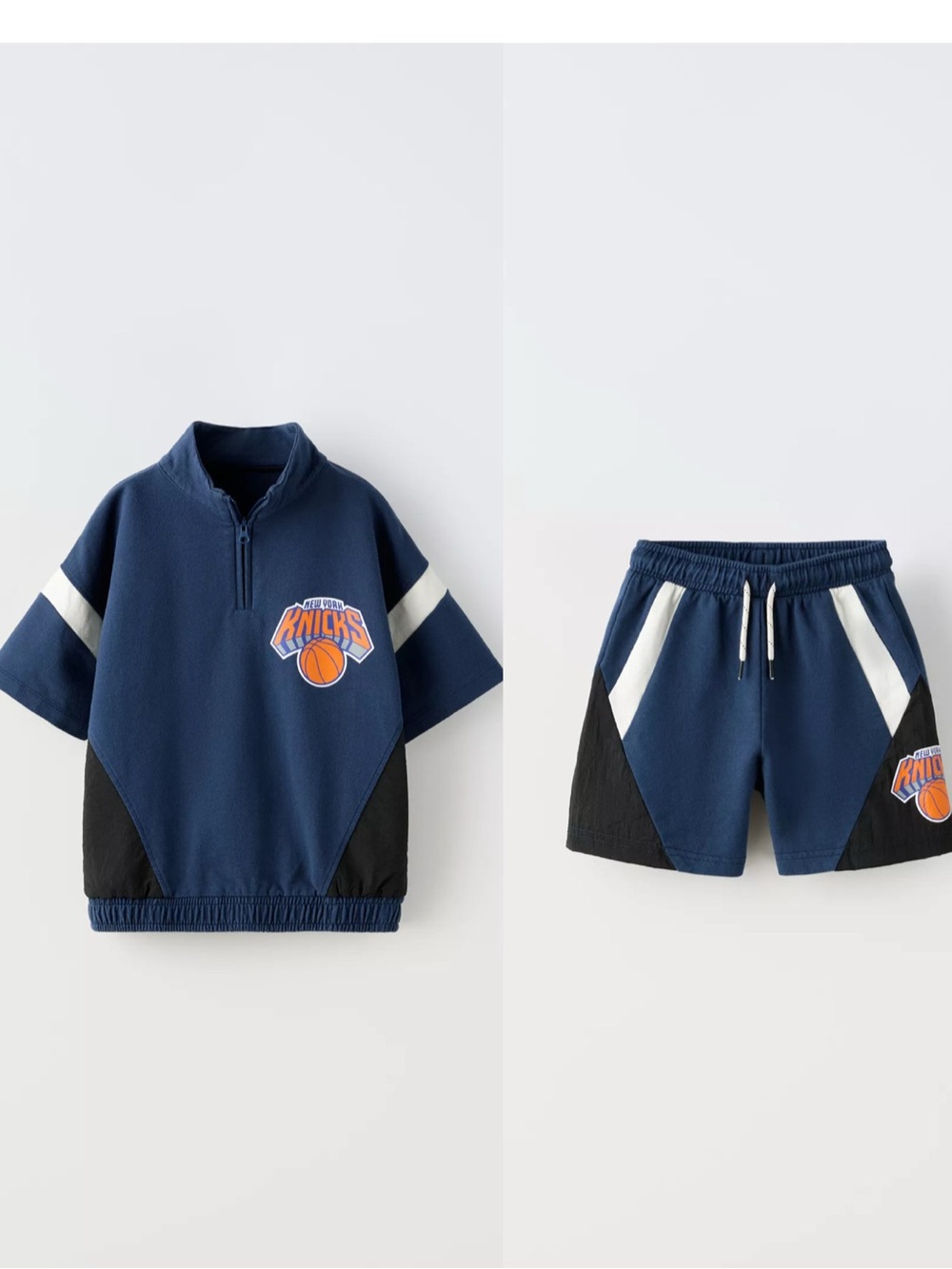 NBA Knicks Navy, White & Black Half-Zip Top with Matching Shorts